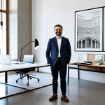 **Prompt:** A freelance architect, fully clothed in professional attire, presenting blueprints in a modern Italian co-working space, safe for work, appropriate content, perfect anatomy, natural proportions, professional architectural photography, high quality, family-friendly.